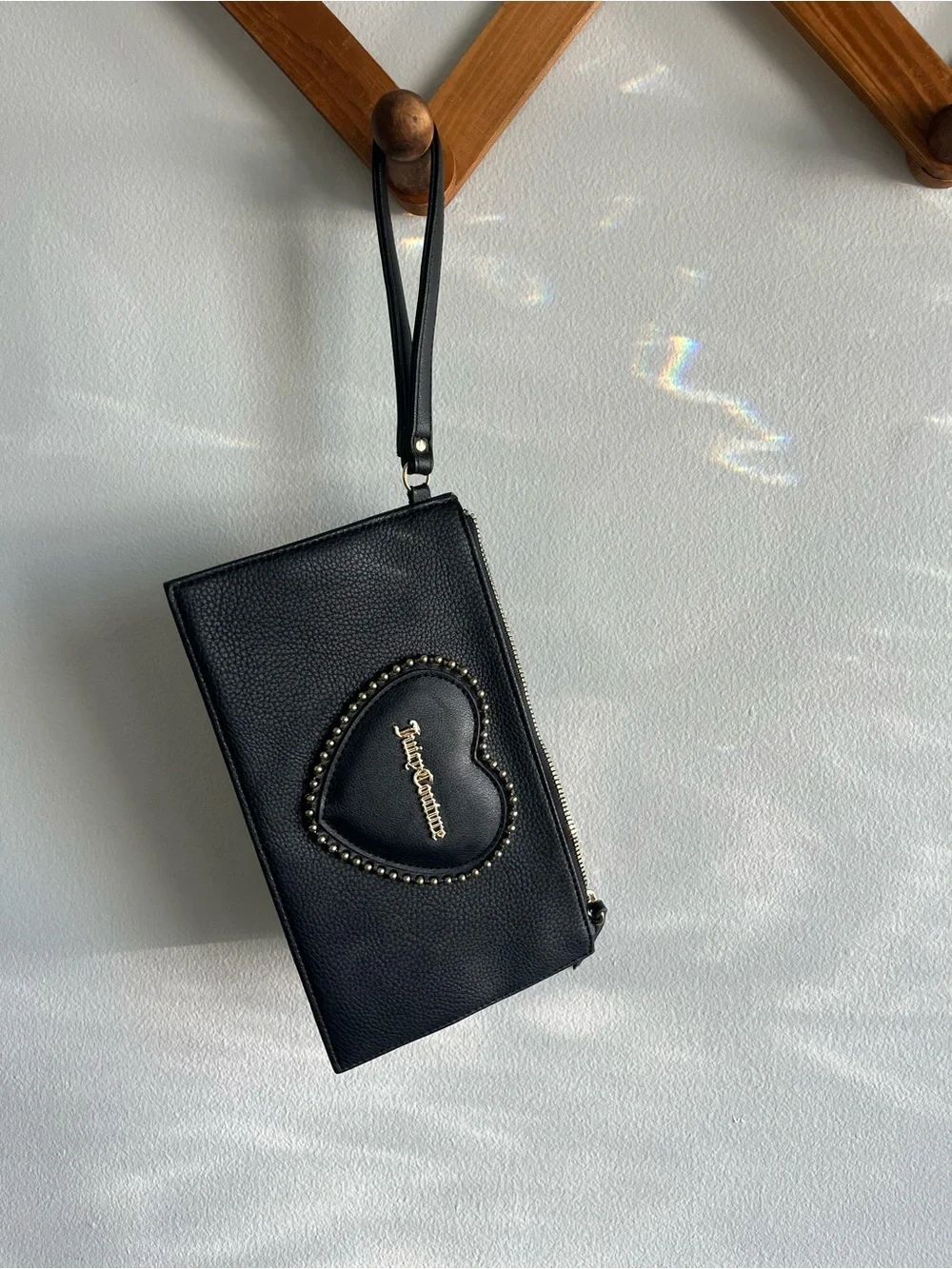 Juicy Couture Black Heart Studded Wristlet Clutch